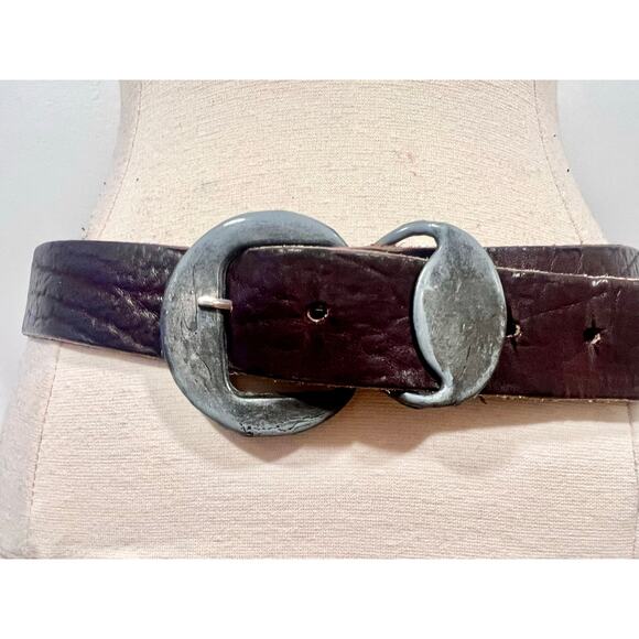 Vintage Soft Leather Silver Buckle Belt Dark Brown waist 28-34 - Picture 4 of 7